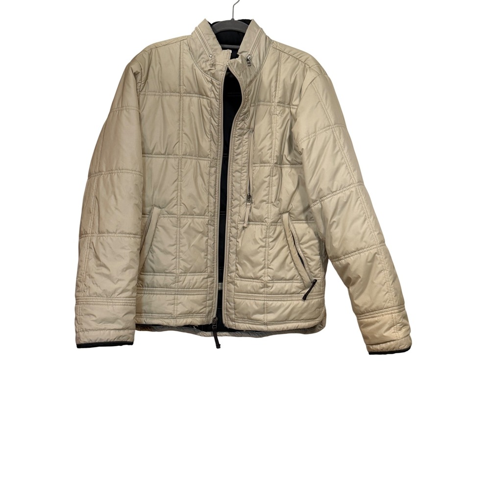 Nautica Jeans Co Mens Tan Beige Square Quilted Puffer Jacket Full Zip Size L